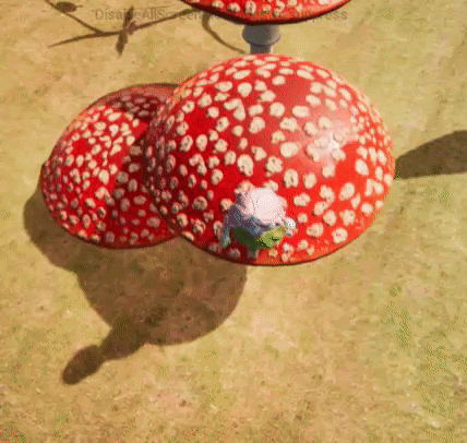 [Animation and particle effect for landing on a mushroom.]