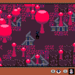 [An area in Forlorn Shores overgrown with red mold.]